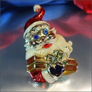 1960s Metallic Enamel Santa Claus Vintage Christmas Pin 17029